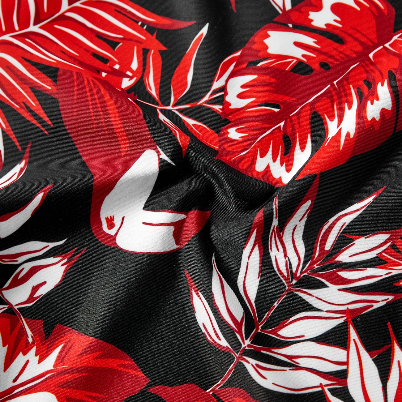 Family Matching Allover Plant Print Swim Trunks and Scallop Trim One-piece Swimsuit Red-2 big image 1