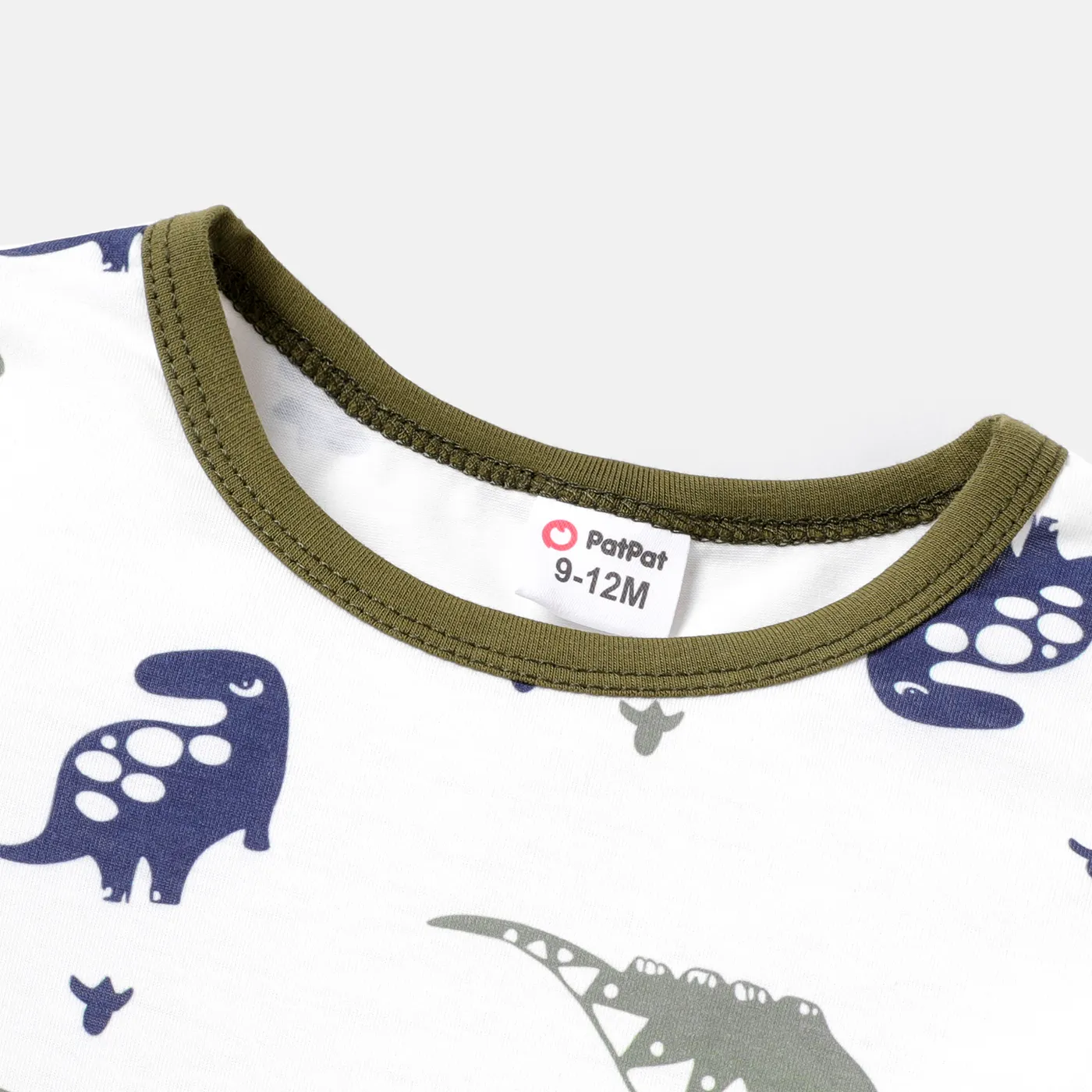2pcs Baby Boy Solid Cotton Shorts and Allover Dinosaur Print Short-sleeve Naia™ Tee Set Army green image 3