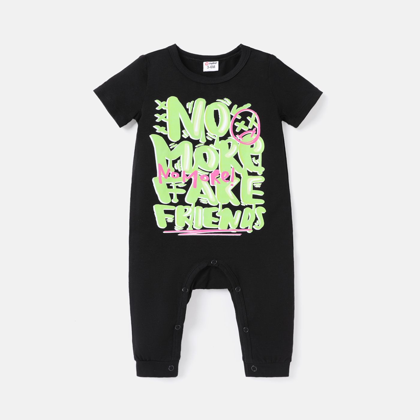 

Baby Boy Black Cotton Short-sleeve Letter Print Jumpsuit