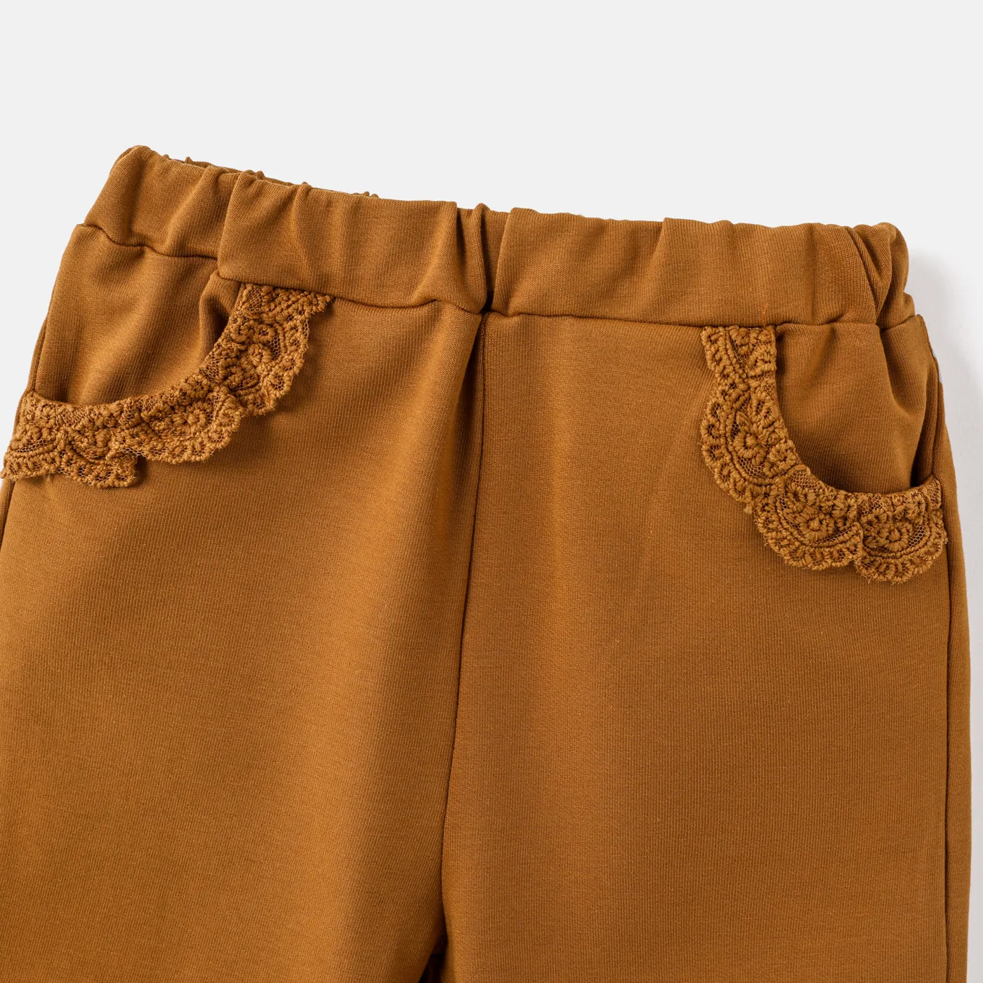 Baby Girl Solid Cotton Lace Detail Pants YellowBrown image 4