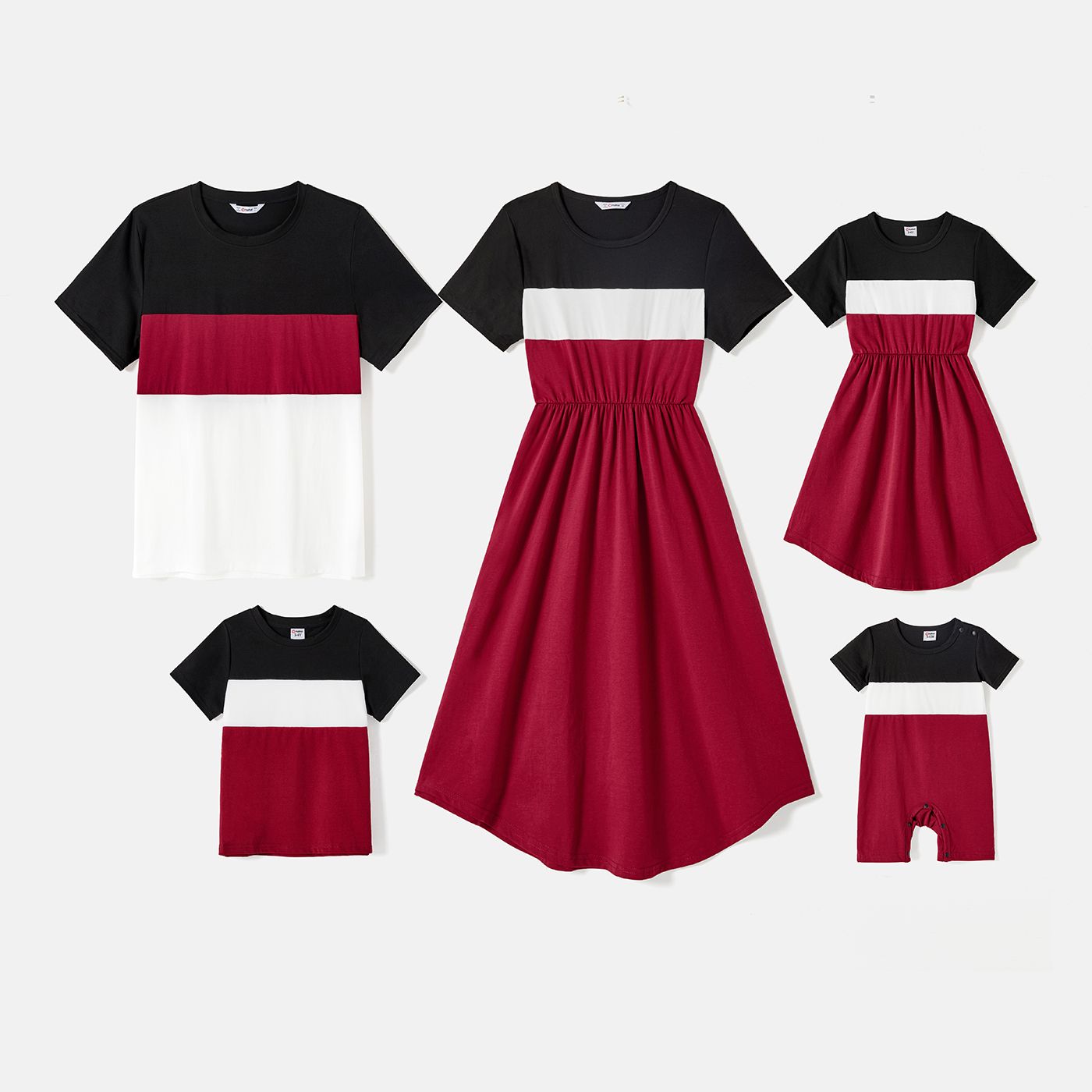 

Family Matching Short-sleeve Colorblock Spliced Dresses and T-shirts Sets
