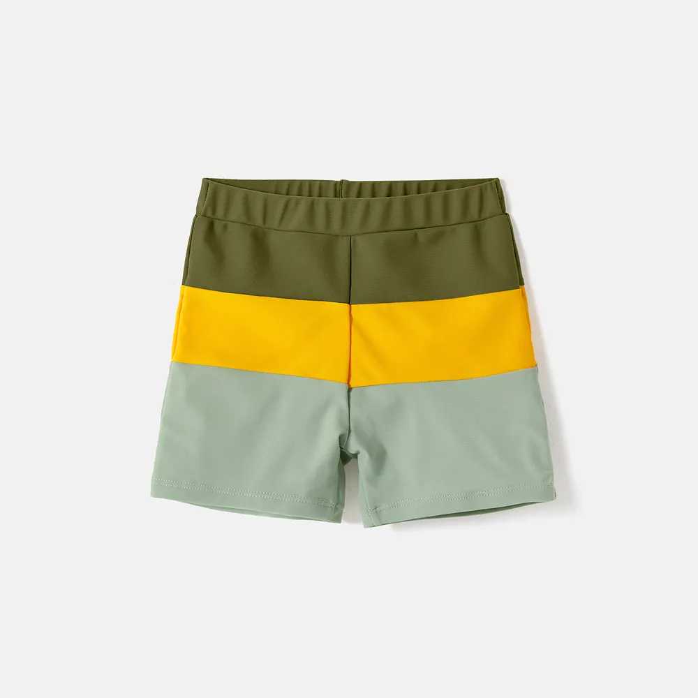 Family Matching Colorblock One Shoulder One-piece Swimsuit and Swim Trunks big image 1