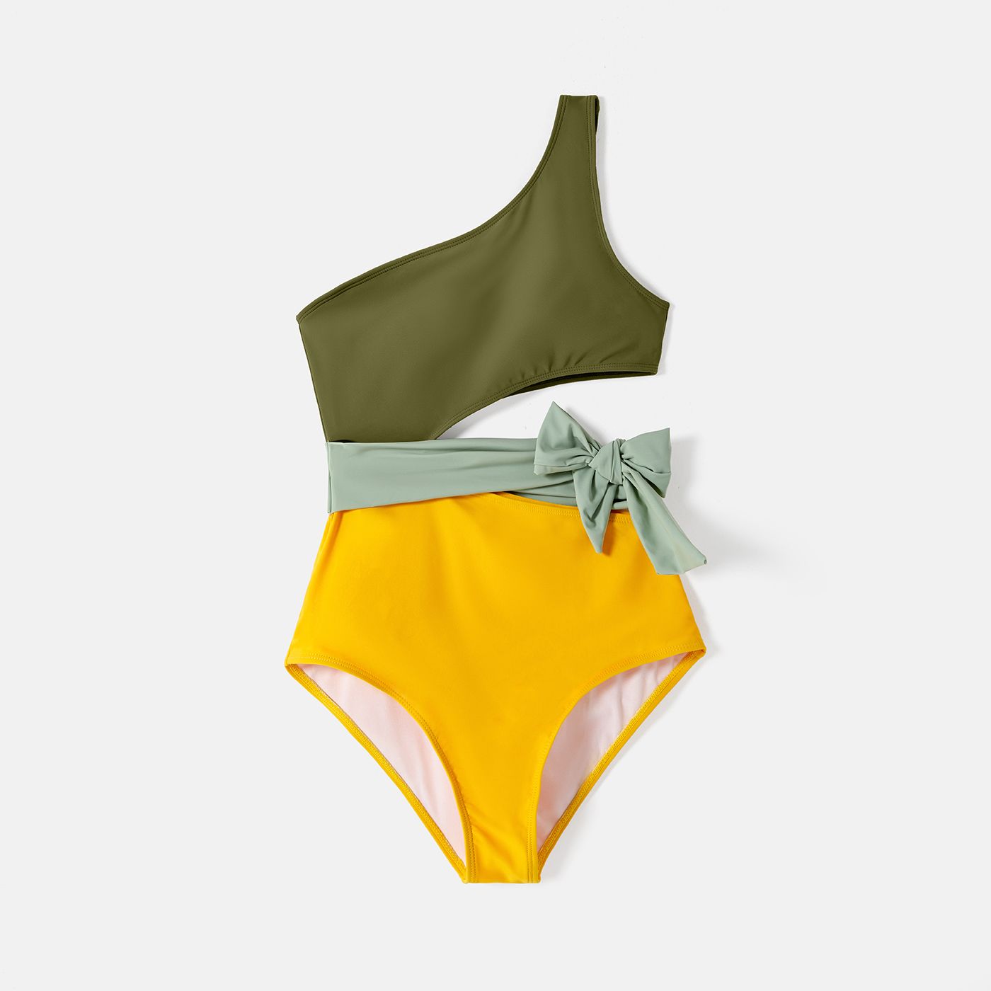 Family Matching Colorblock One Shoulder One-piece Swimsuit And Swim Trunks