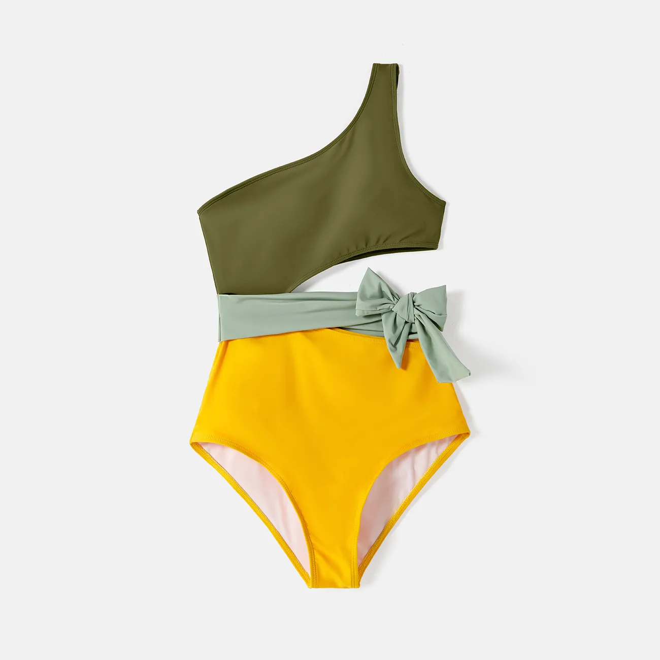 Family Matching Colorblock One Shoulder One-piece Swimsuit and Swim Trunks Multi-color big image 1
