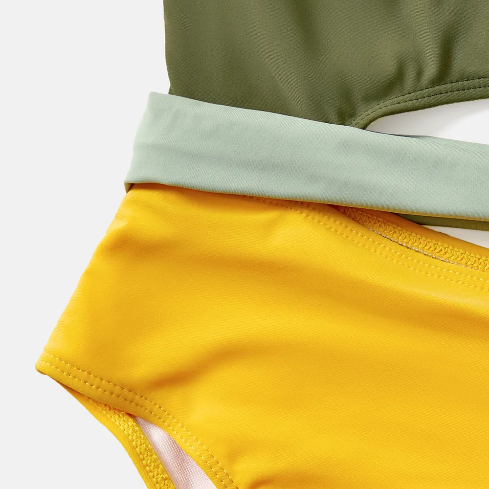 Family Matching Colorblock One Shoulder One-piece Swimsuit and Swim Trunks big image 8
