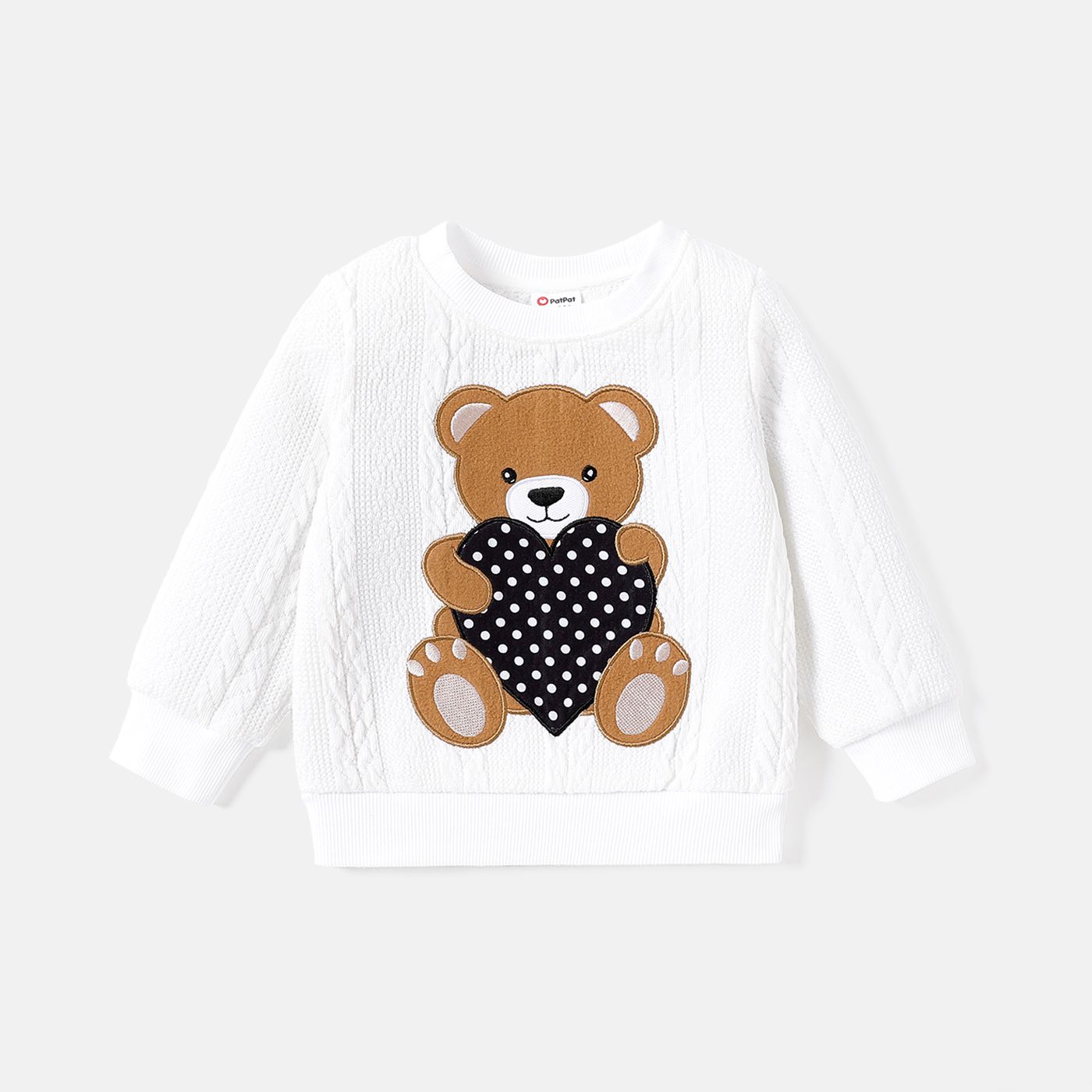 Baby Boy/Girl Bear Graphic Cable Knit Long-sleeve Pullover Sweatshirt
