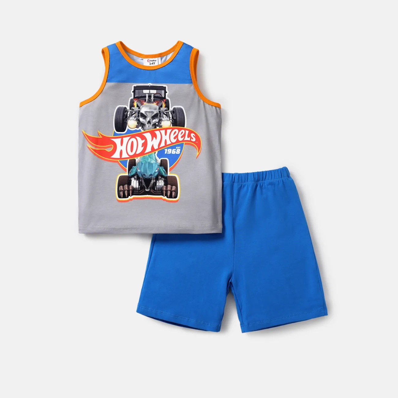 Hot Wheels 2pcs Toddler Boy Naia Colorblock Tank Top and Elasticized Cotton Shorts set Blue big image 1