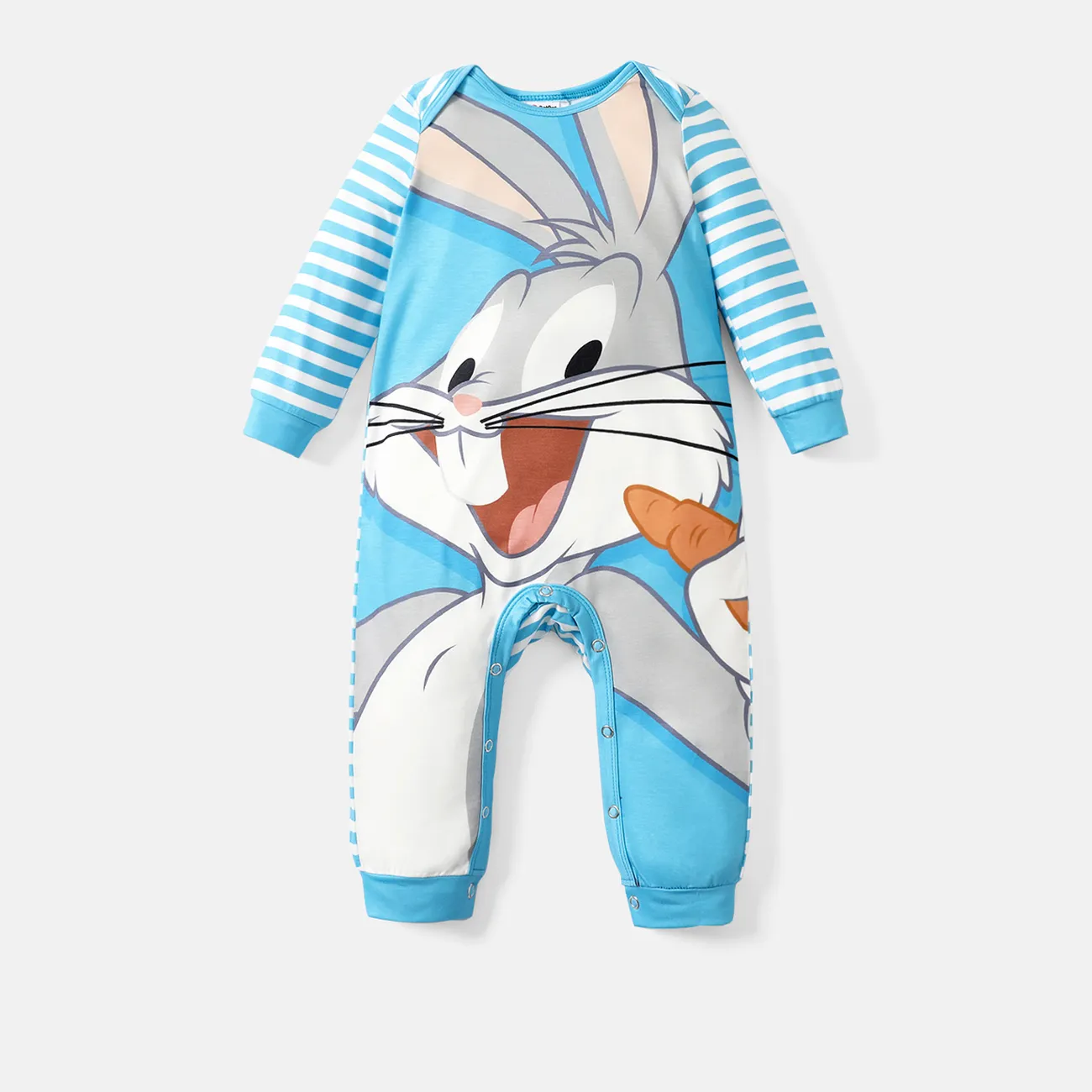 Looney Tunes Baby Boy/Girl Cartoon Animal Print Striped Long-sleeve Naia™ Jumpsuit BLUEWHITE big image 1