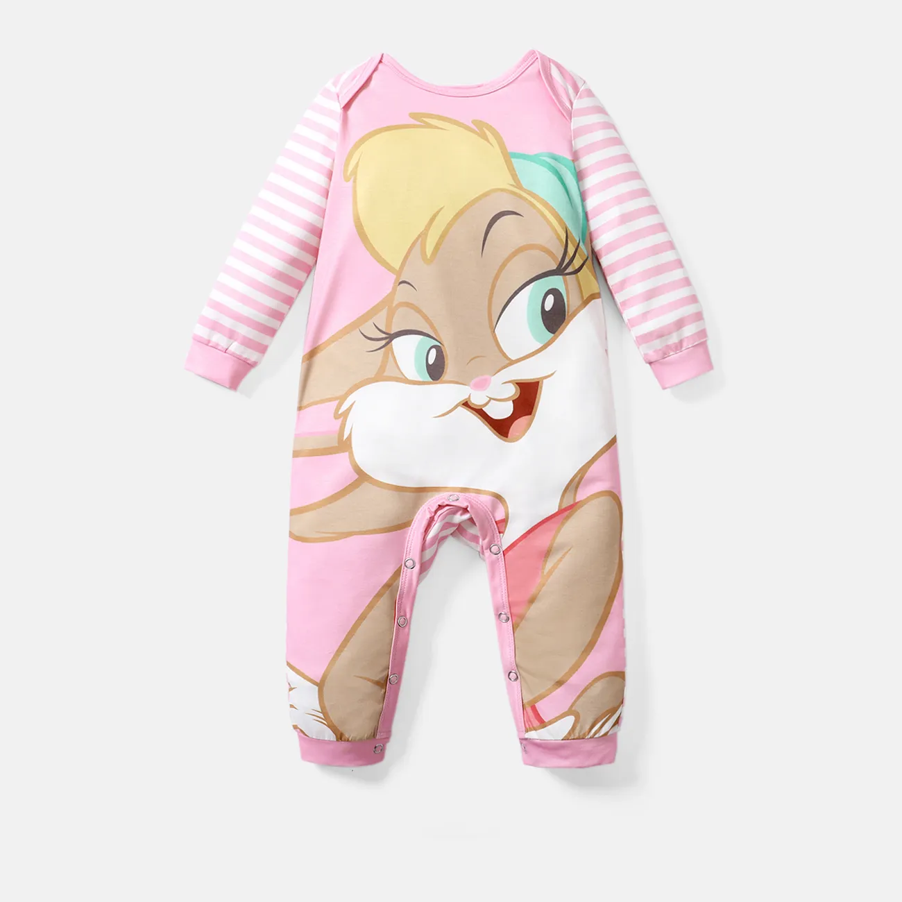 Looney Tunes Baby Boy/Girl Cartoon Animal Print Striped Long-sleeve Naia™ Jumpsuit PinkyWhite big image 1