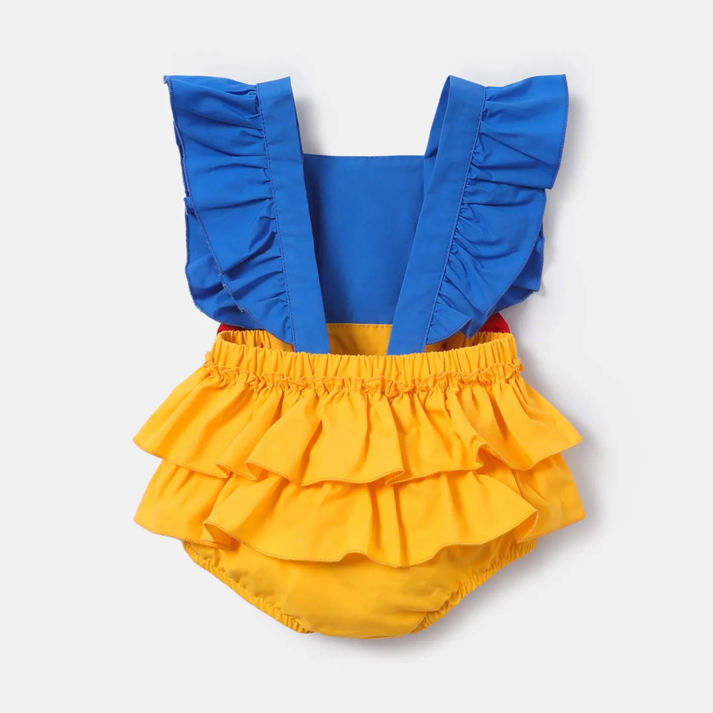 Baby Girl 100% Cotton Bow Front Ruffle Trim Colorblock Spliced Romper  image 2