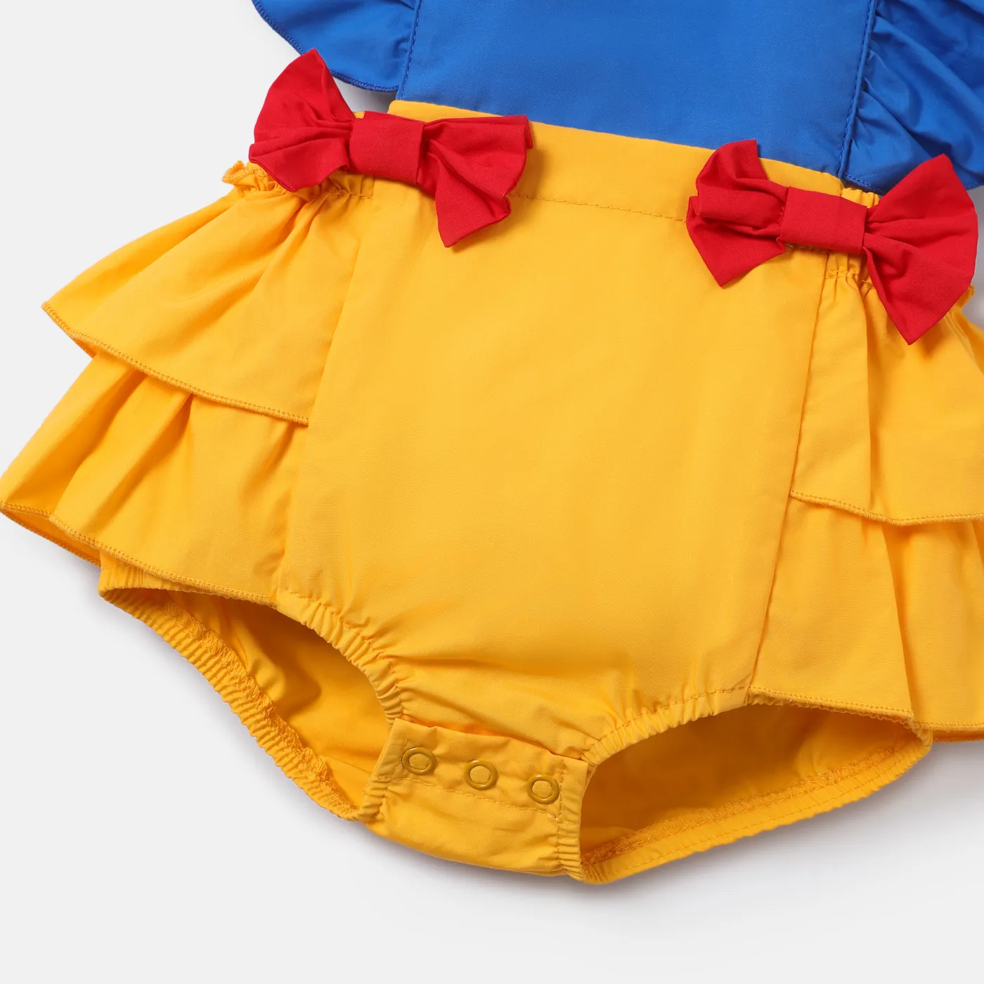 Baby Girl 100% Cotton Bow Front Ruffle Trim Colorblock Spliced Romper  image 4