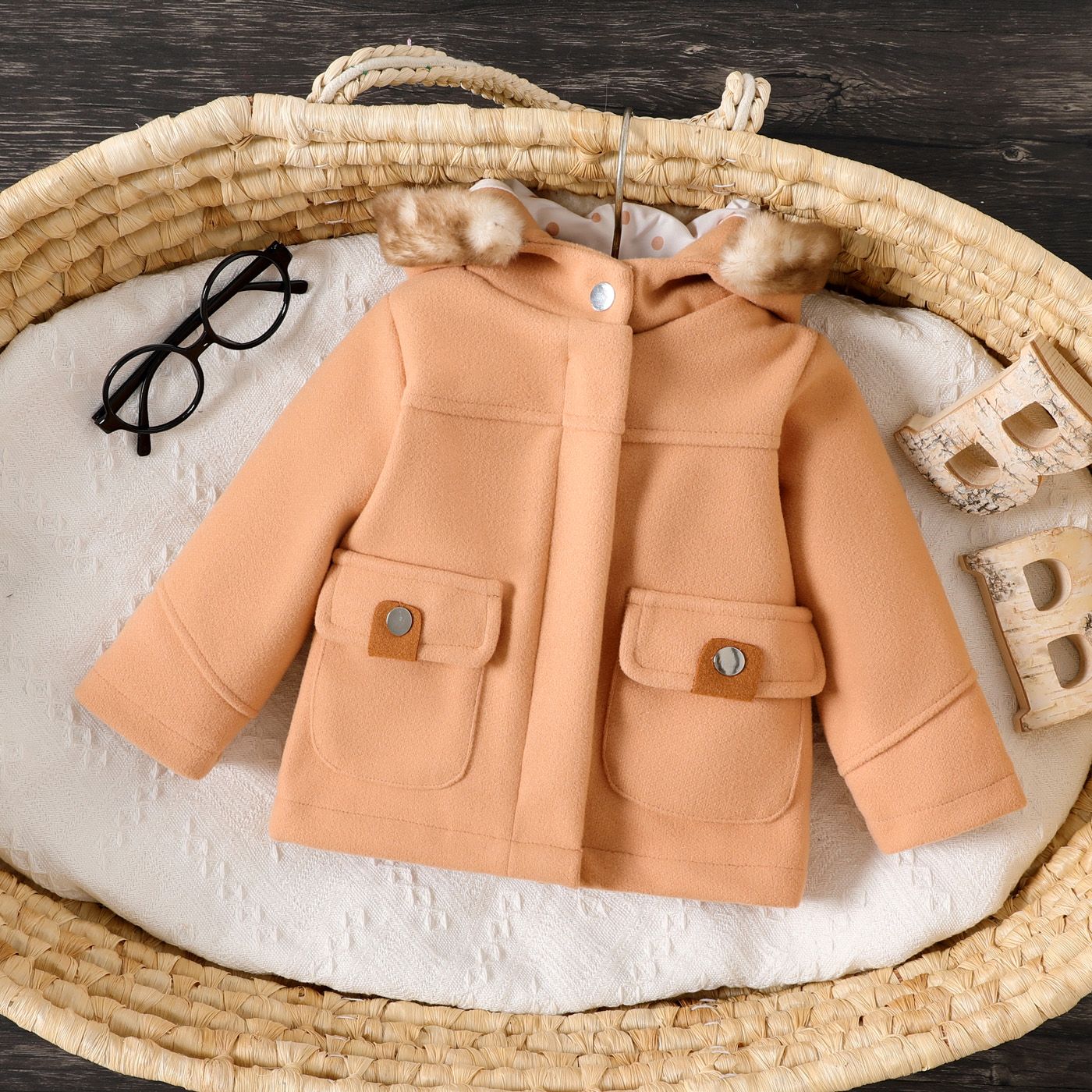 

Baby Girl Faux Fur Trim Hooded Winter Coat