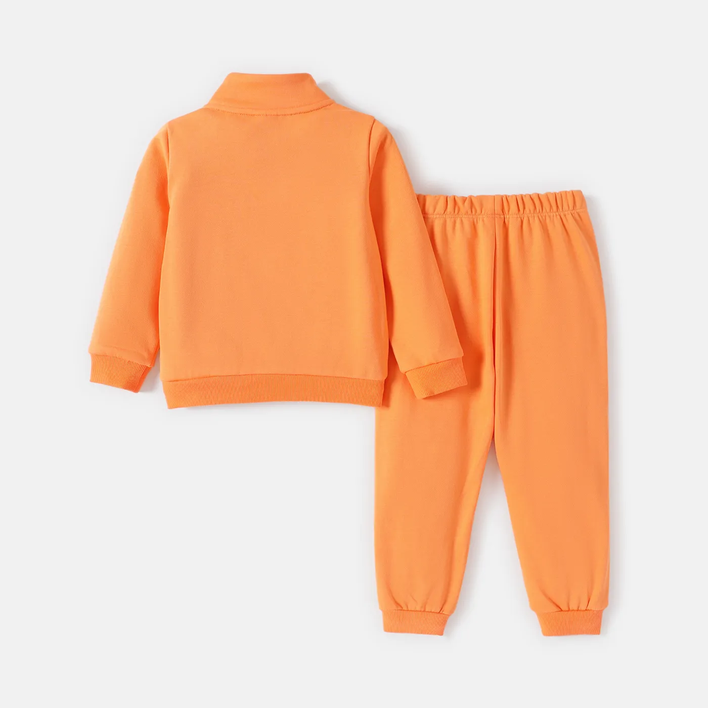 2pcs Toddler Boy Zipper Design Letter Embroidered Sweatshirt and Pants Set Orange image 2