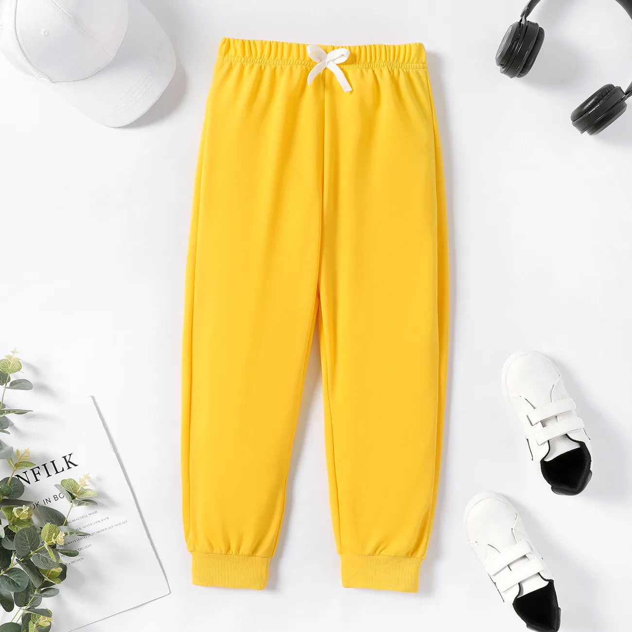 Kid Boy/Kid Girl Solid Color Elasticized Pants Yellow big image 1