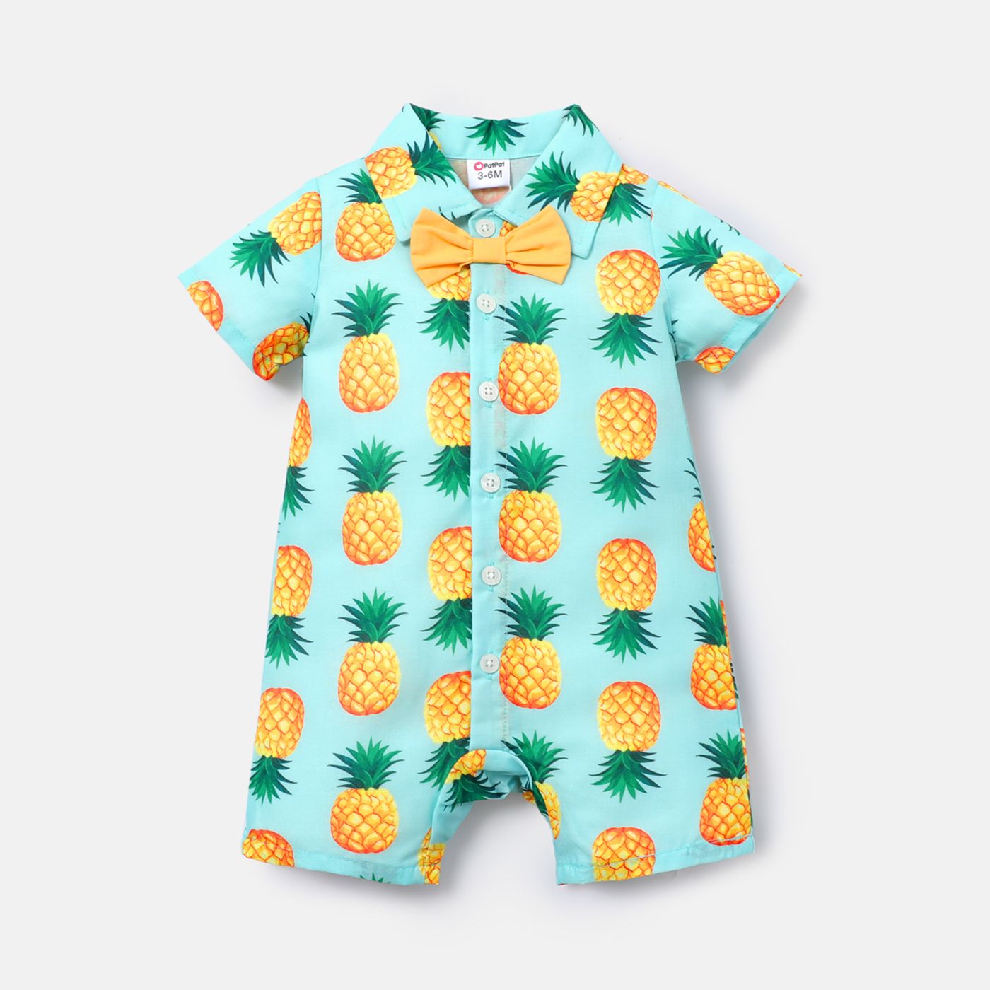 

Baby Boy Pineapple Print Lapel Collar Bow tie Design Short-sleeve Rompers