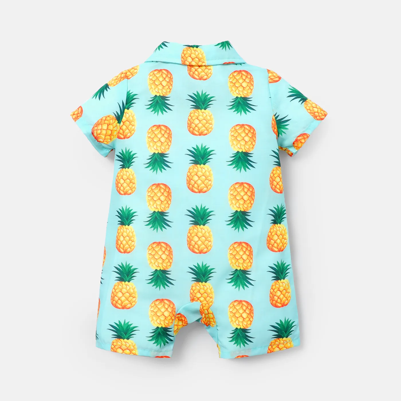 Baby Boy Pineapple Print Lapel Collar Bow tie Design Short-sleeve Rompers Mintblue image 2