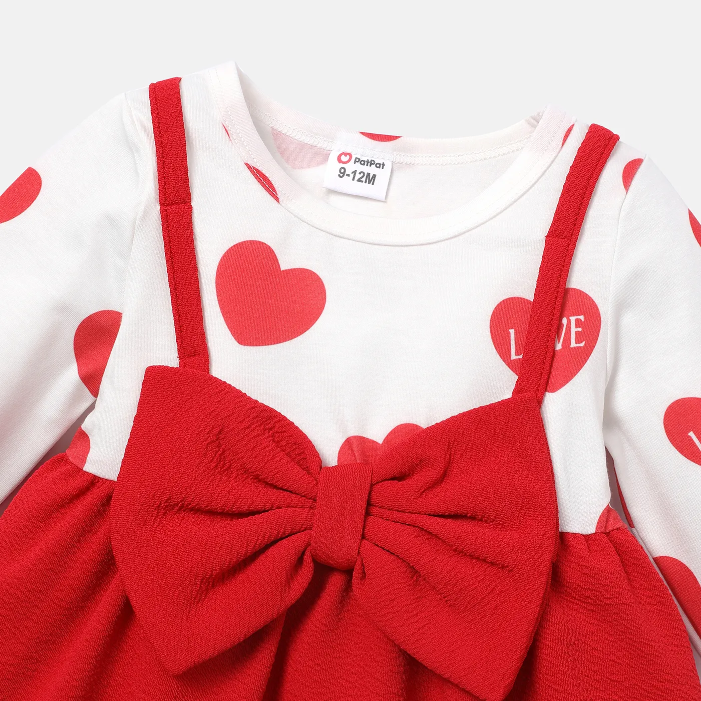 Baby Girl Bow Front Solid & Heart-print Naia™ Spliced Long-sleeve Dress  image 4