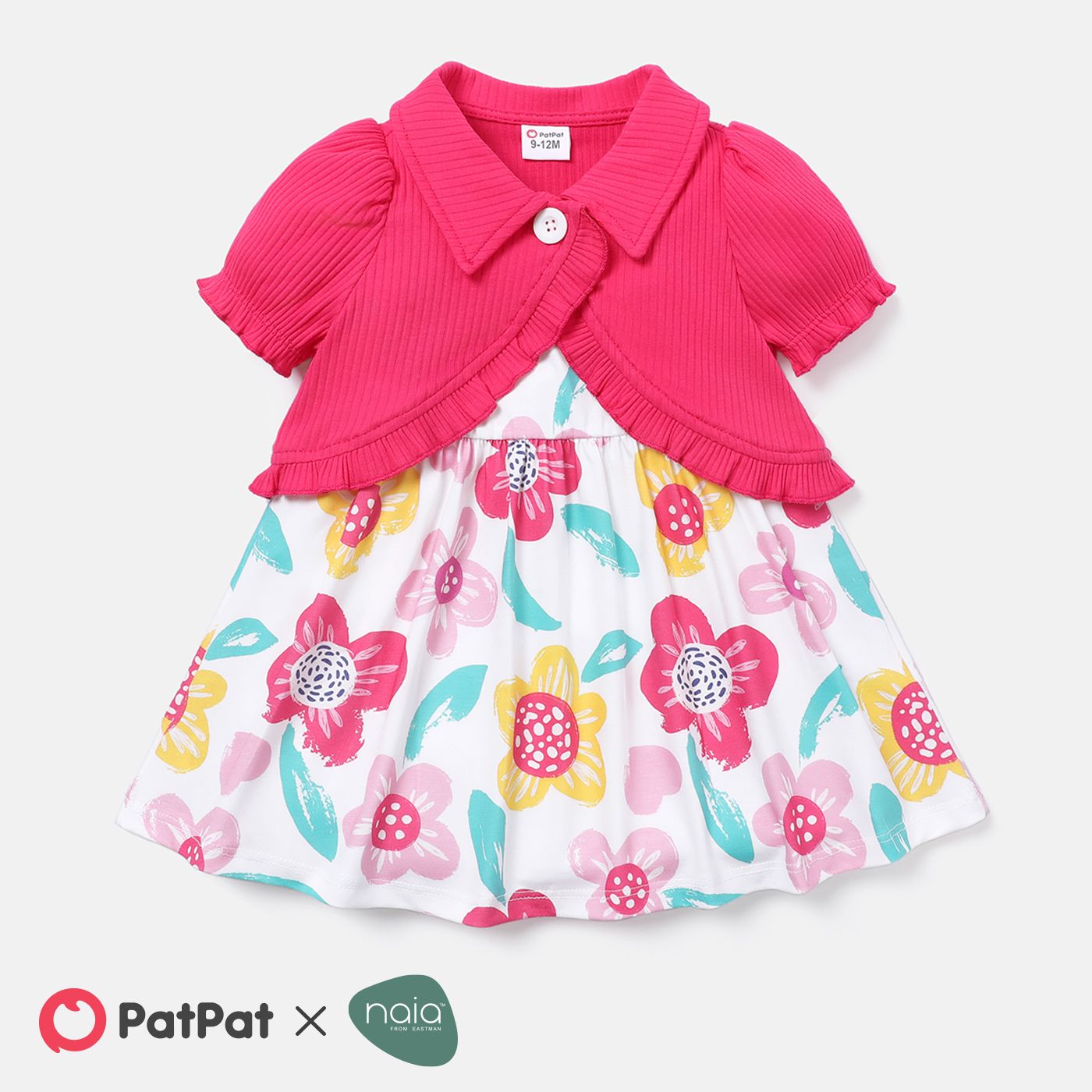 

2pcs Baby Girl Floral Print Naia™ Slip Dress and Lapel Collar Cardigan Set