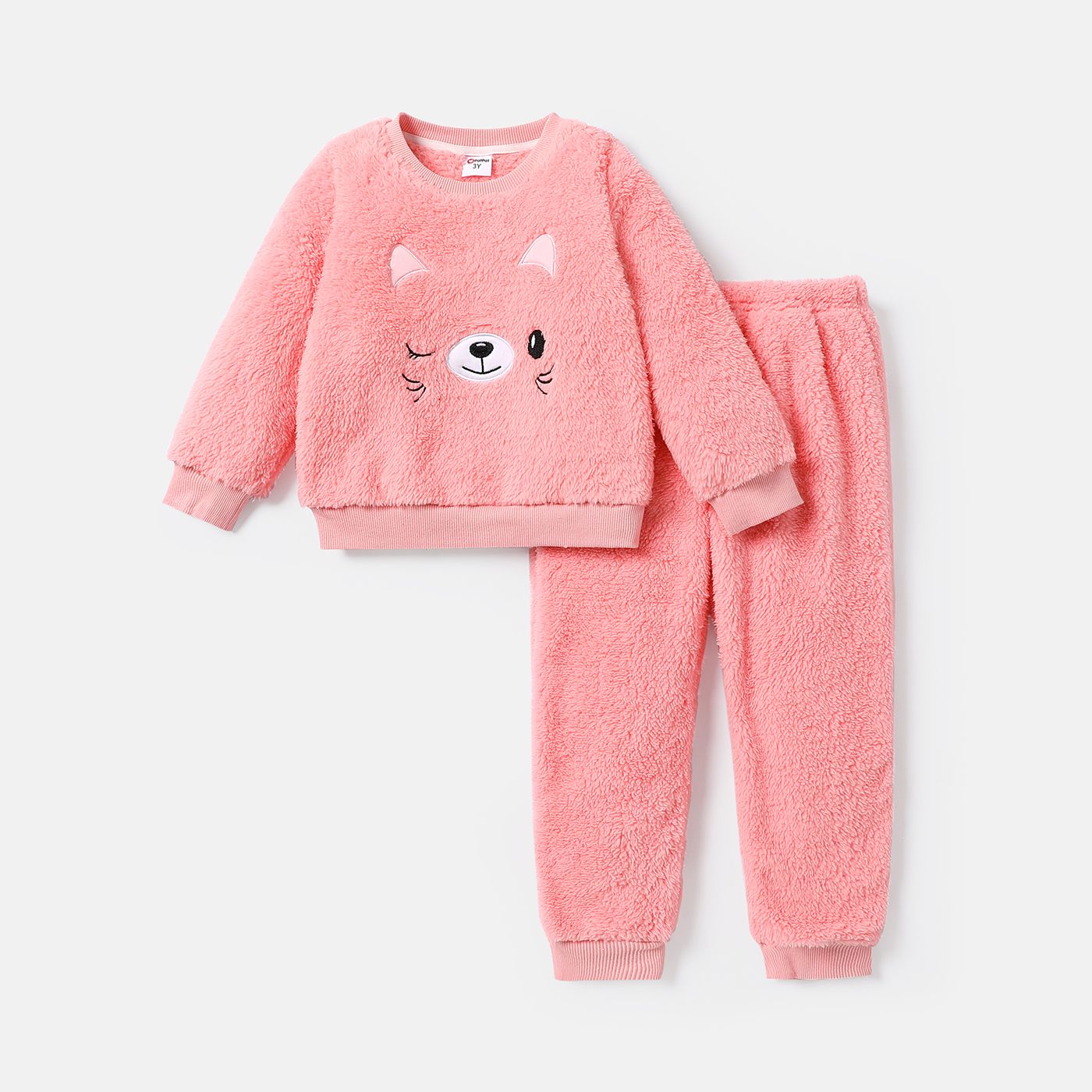 

2pcs Toddler Girl Animal Embroidered Fluffy Fleece Sweatshirt and Pants Set