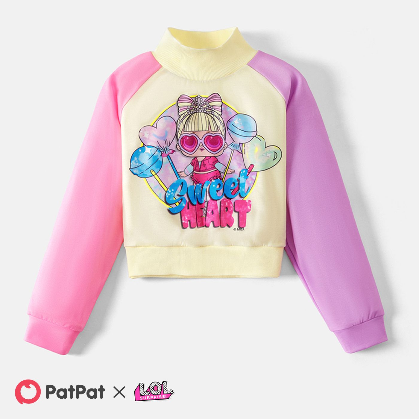 

L.O.L. SURPRISE! Kid Girl Character Print Colorblock Mock Neck Sweatshirt