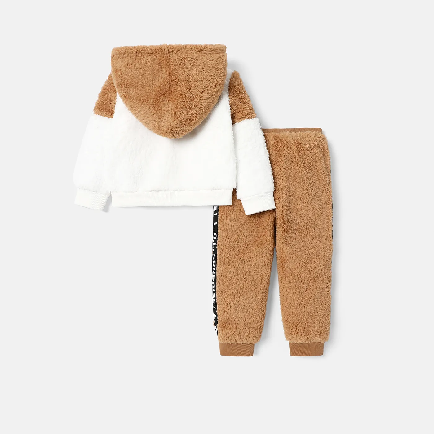 L.O.L. SURPRISE! 2pcs Toddler Girl Letter Print Colorblock Fleece Hoodie Sweatshirt and Elasticized Pants Set Brown image 5