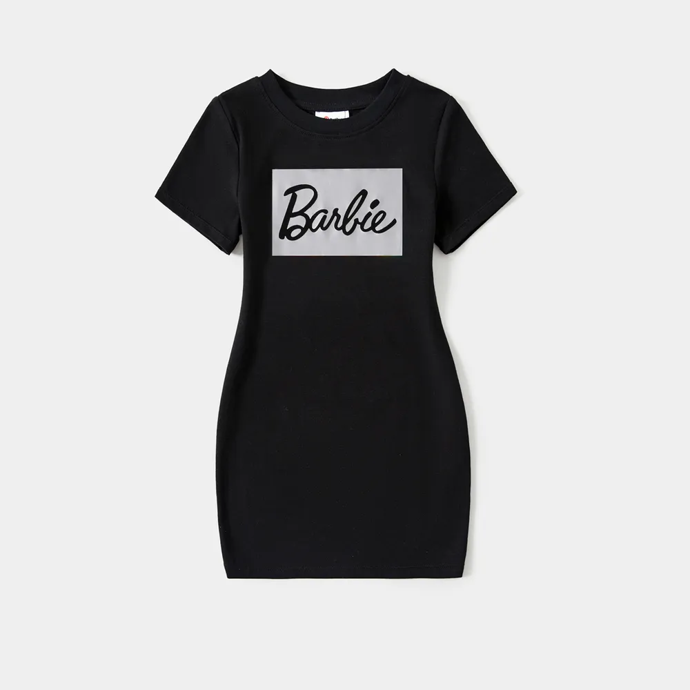 Barbie Mommy and Me Black Cotton Short-sleeve Letter Print Bodycon T-shirt Dresses  big image 10