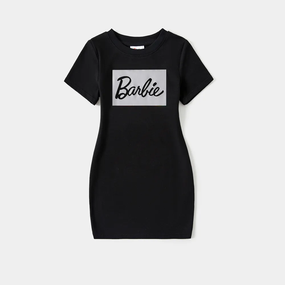 Barbie Mommy and Me Black Cotton Short-sleeve Letter Print Bodycon T-shirt Dresses big image 10
