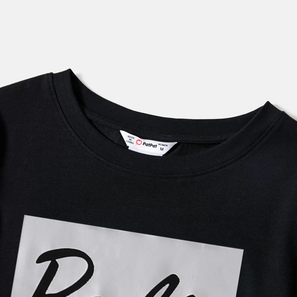 Barbie Mommy and Me Black Cotton Short-sleeve Letter Print Bodycon T-shirt Dresses big image 12