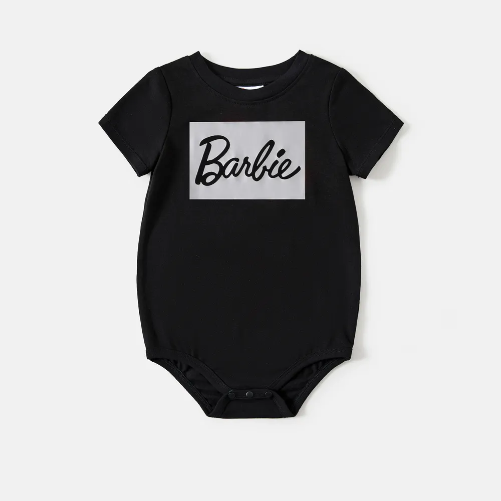 Barbie Mommy and Me Black Cotton Short-sleeve Letter Print Bodycon T-shirt Dresses big image 7