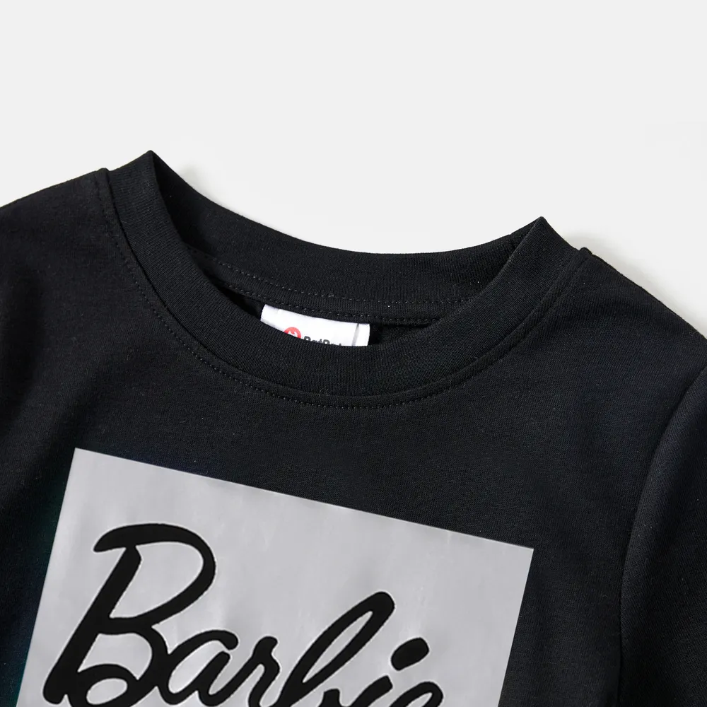 Barbie Mommy and Me Black Cotton Short-sleeve Letter Print Bodycon T-shirt Dresses big image 9