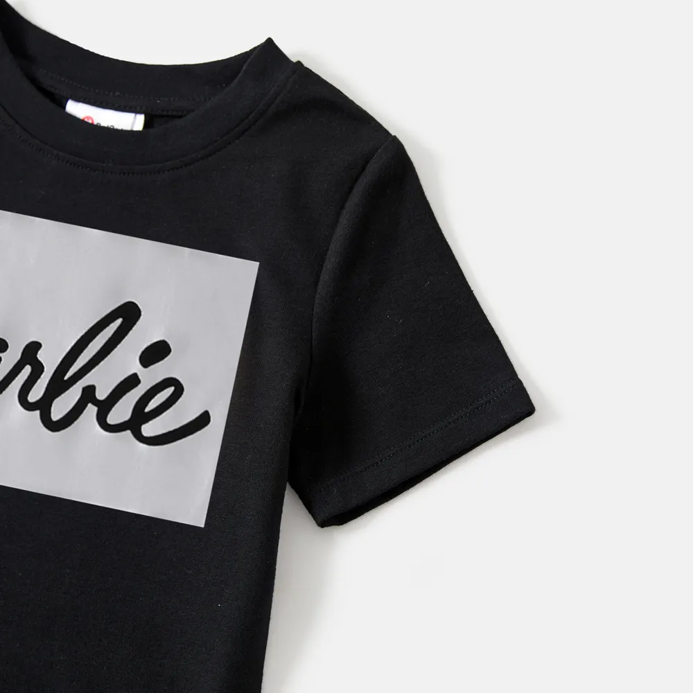 Barbie Mommy and Me Black Cotton Short-sleeve Letter Print Bodycon T-shirt Dresses big image 3