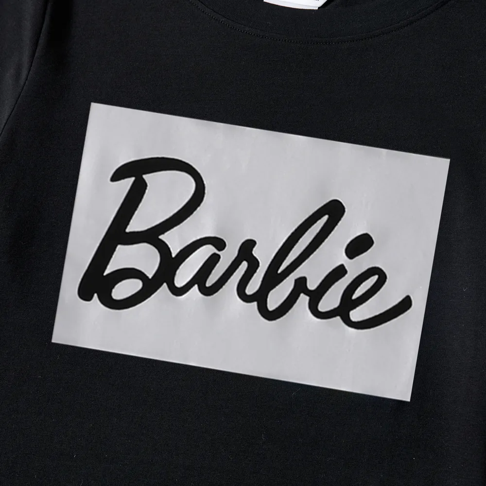 Barbie Mommy and Me Black Cotton Short-sleeve Letter Print Bodycon T-shirt Dresses  big image 2