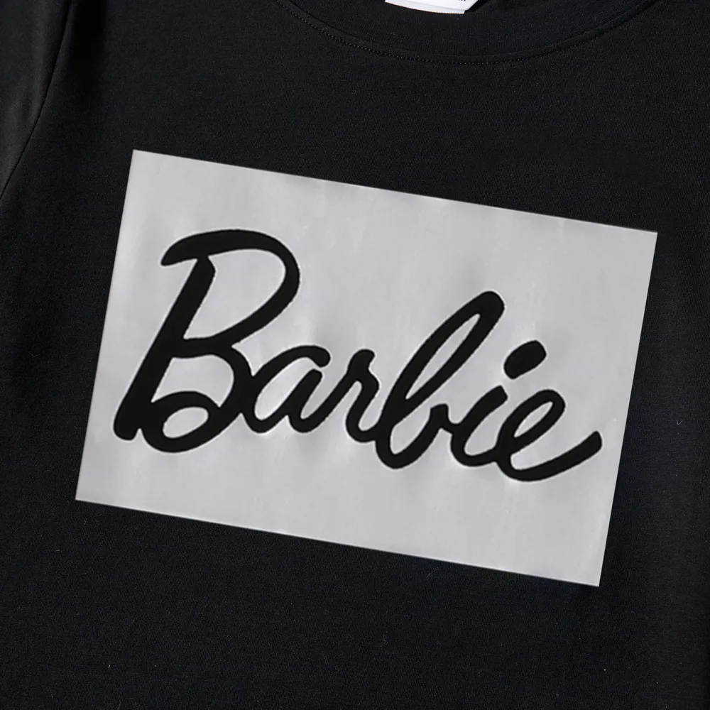 Barbie Mommy and Me Black Cotton Short-sleeve Letter Print Bodycon T-shirt Dresses big image 2