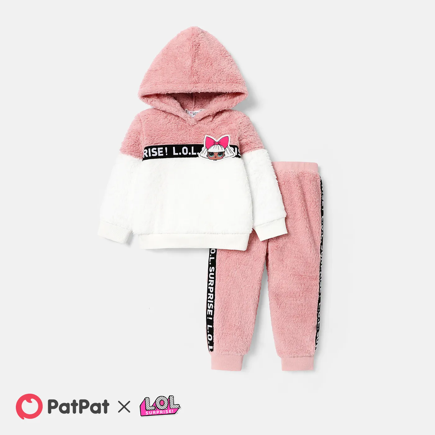 L.O.L. SURPRISE! 2pcs Toddler Girl Letter Print Colorblock Fleece Hoodie Sweatshirt and Elasticized Pants Set