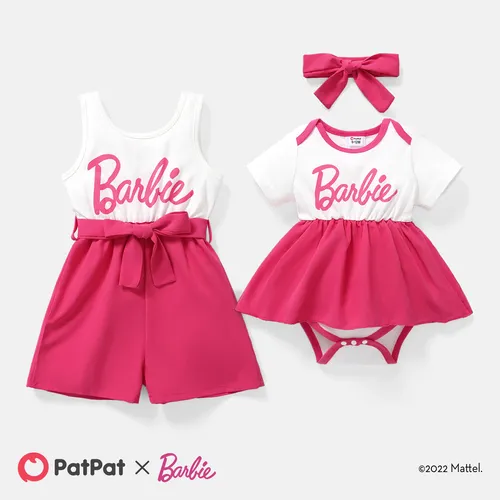 Barbie Mommy and Me Letter Print Belted Combo Tank Rompers