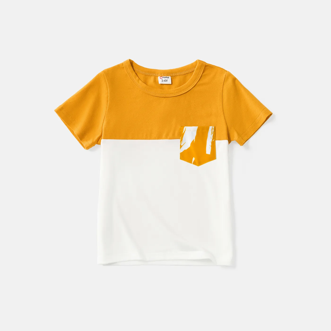 Family Matching Cotton Short-sleeve Colorblock T-shirts and Floral Print Off Shoulder Belted Dresses Sets  big image 6