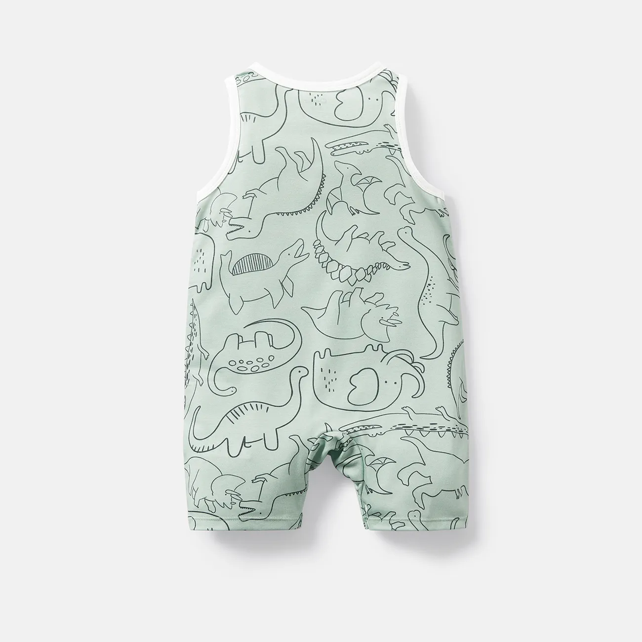 Baby Girl/Boy Dinosaur Print/Stripe Sleeveless Jumpsuits Light Green big image 1