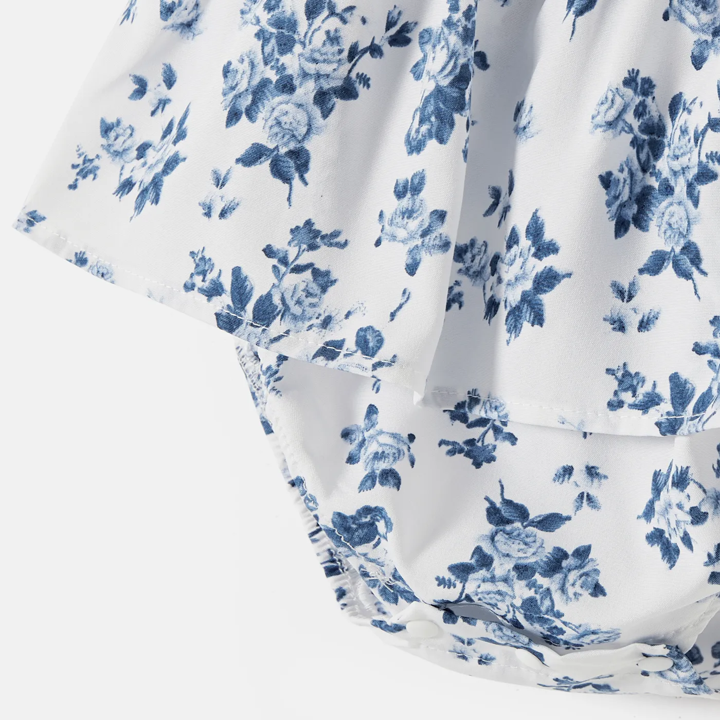 Family Matching Allover Floral Print Shirred Tiered Dresses and Short-sleeve Colorblock T-shirts Sets  image 3