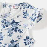 Family Matching Allover Floral Print Shirred Tiered Dresses and Short-sleeve Colorblock T-shirts Sets  image 5