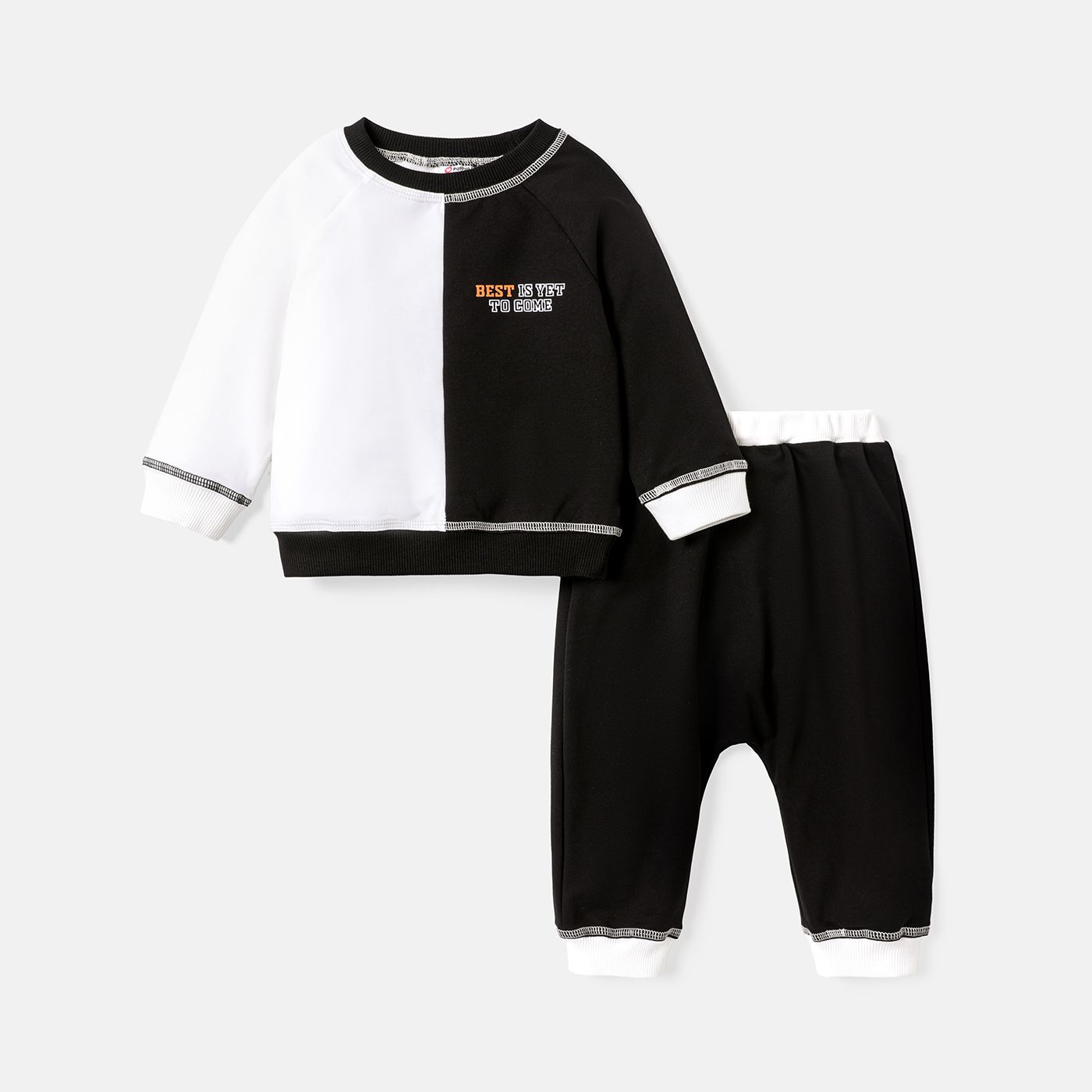 

2pcs Baby Boy Letter Print Colorblock Long-sleeve Sweatshirt and Pants Set