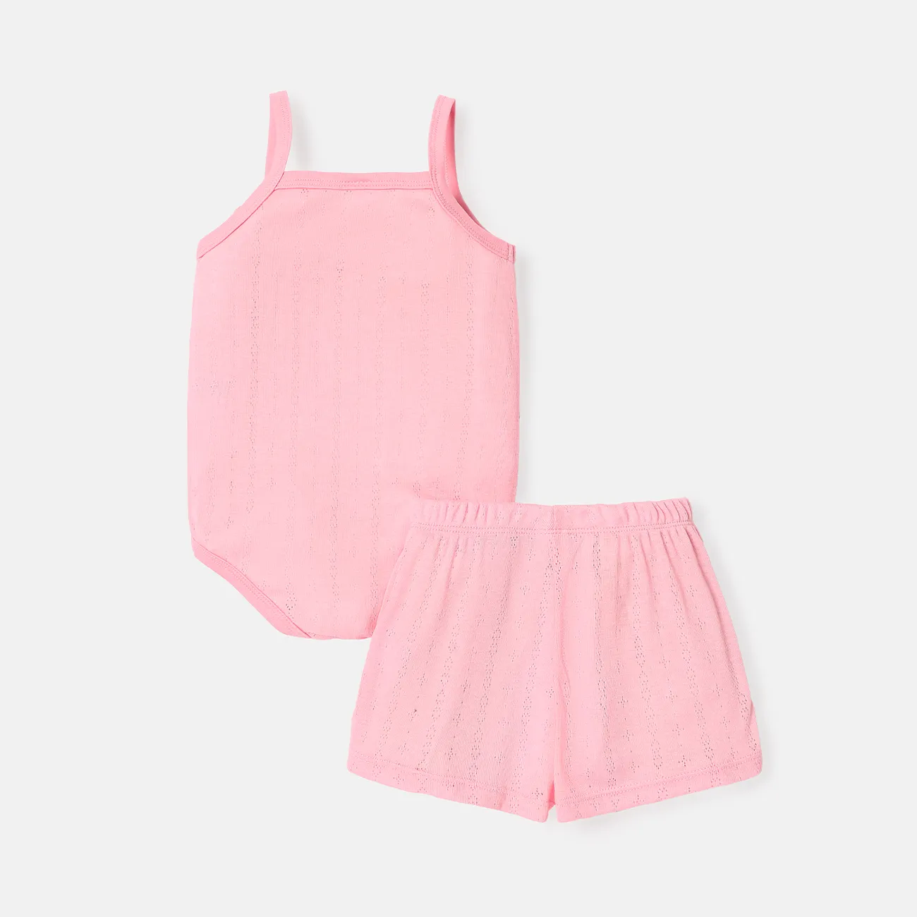 2pcs Baby Girl Solid Cami Romper & Shorts Set Pink big image 1