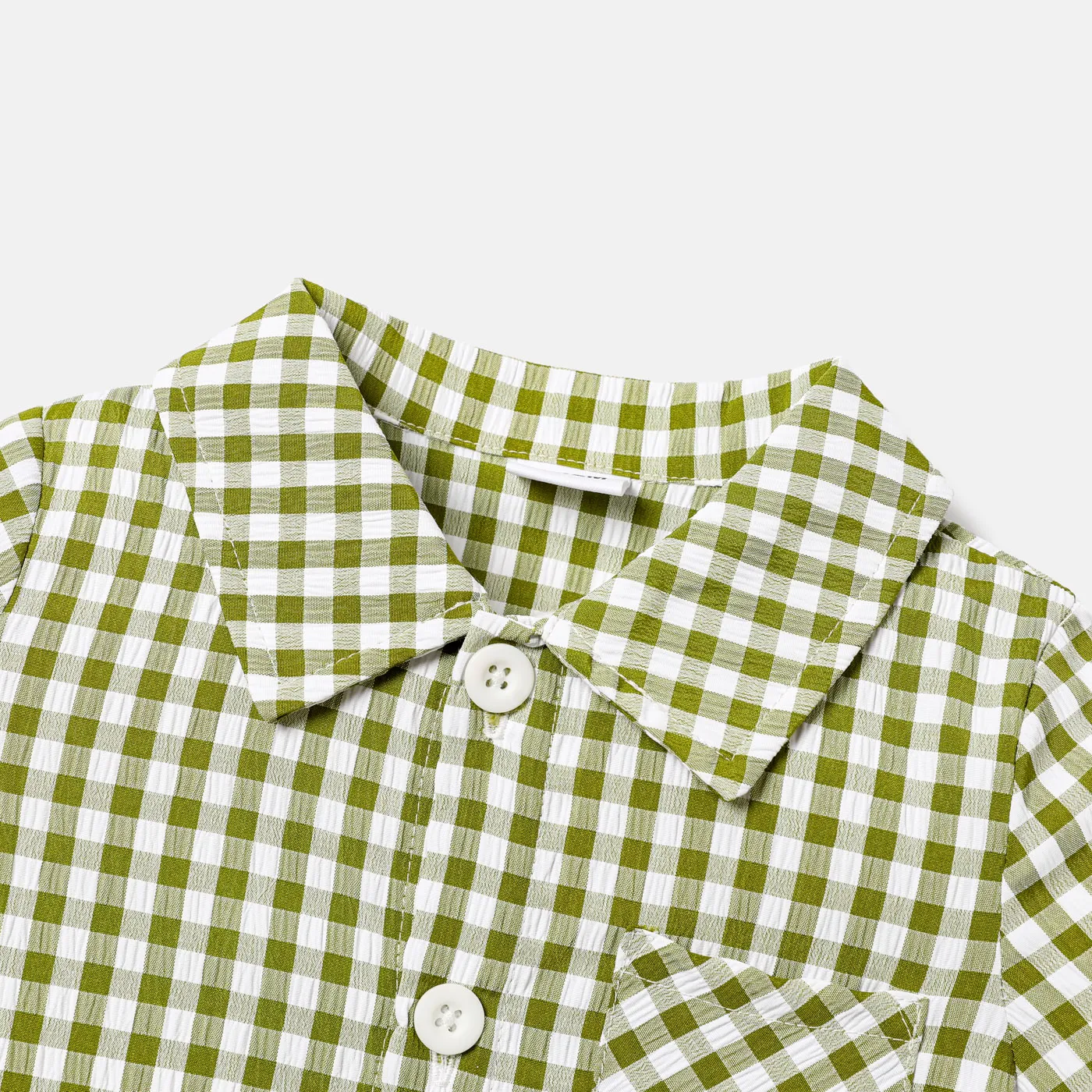Baby Boy Gingham Short-sleeve Button Up Shirt GrayGreen image 3