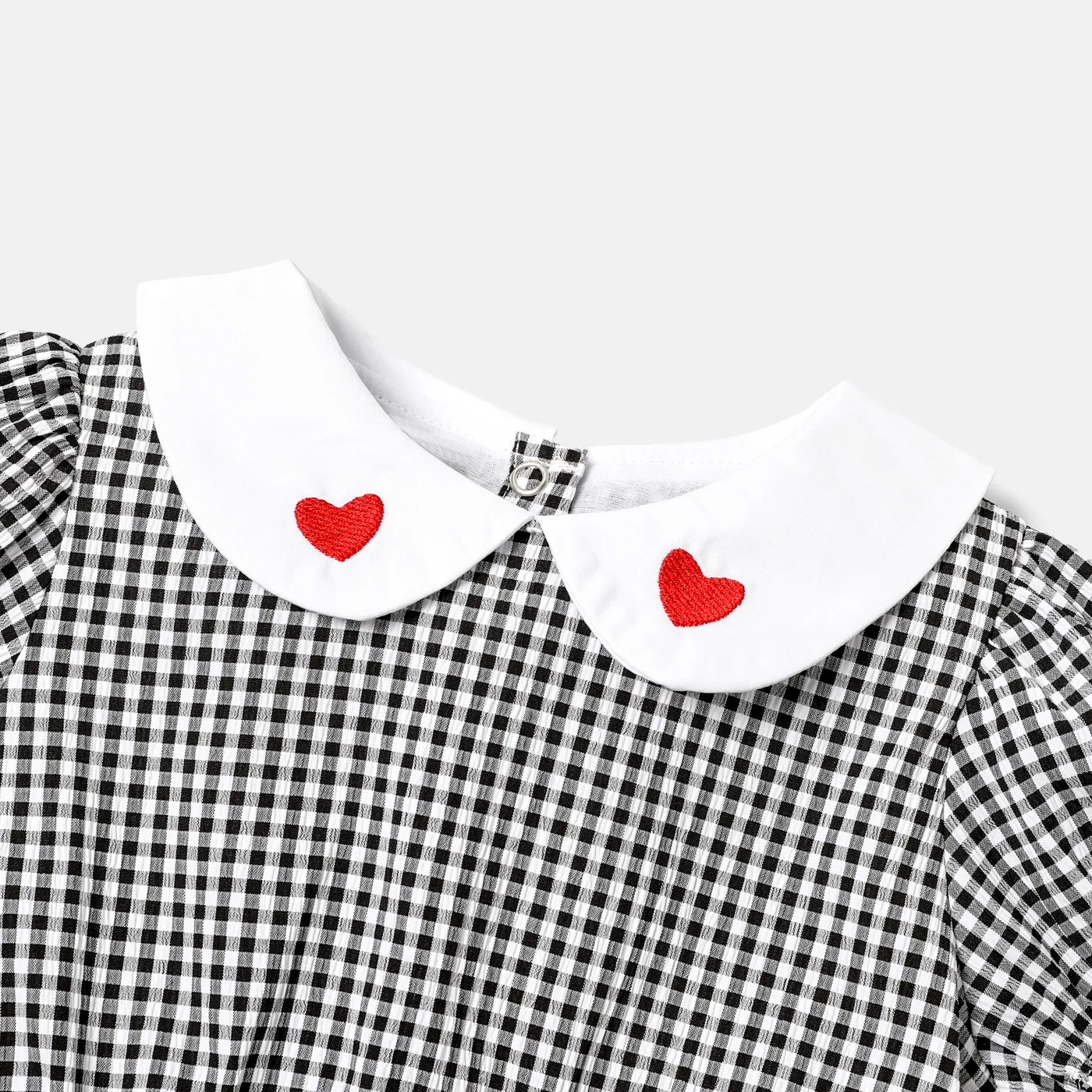 Toddler Girl 100% Cotton Heart Embroidered Doll Collar Puff-sleeve Dress BlackandWhite image 4