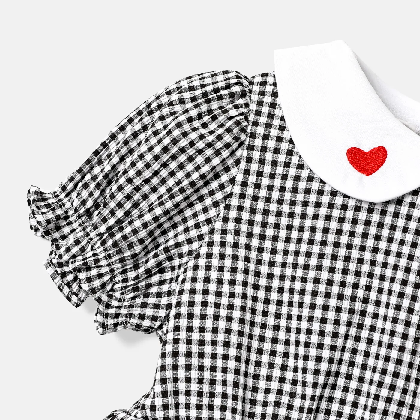 Toddler Girl 100% Cotton Heart Embroidered Doll Collar Puff-sleeve Dress BlackandWhite image 5
