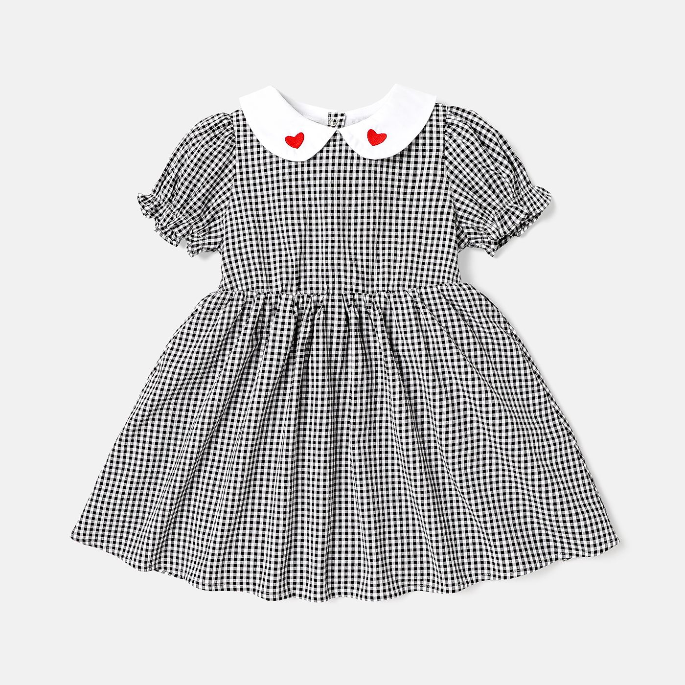 Toddler Girl 100% Cotton Heart Embroidered Doll Collar Puff-sleeve Dress