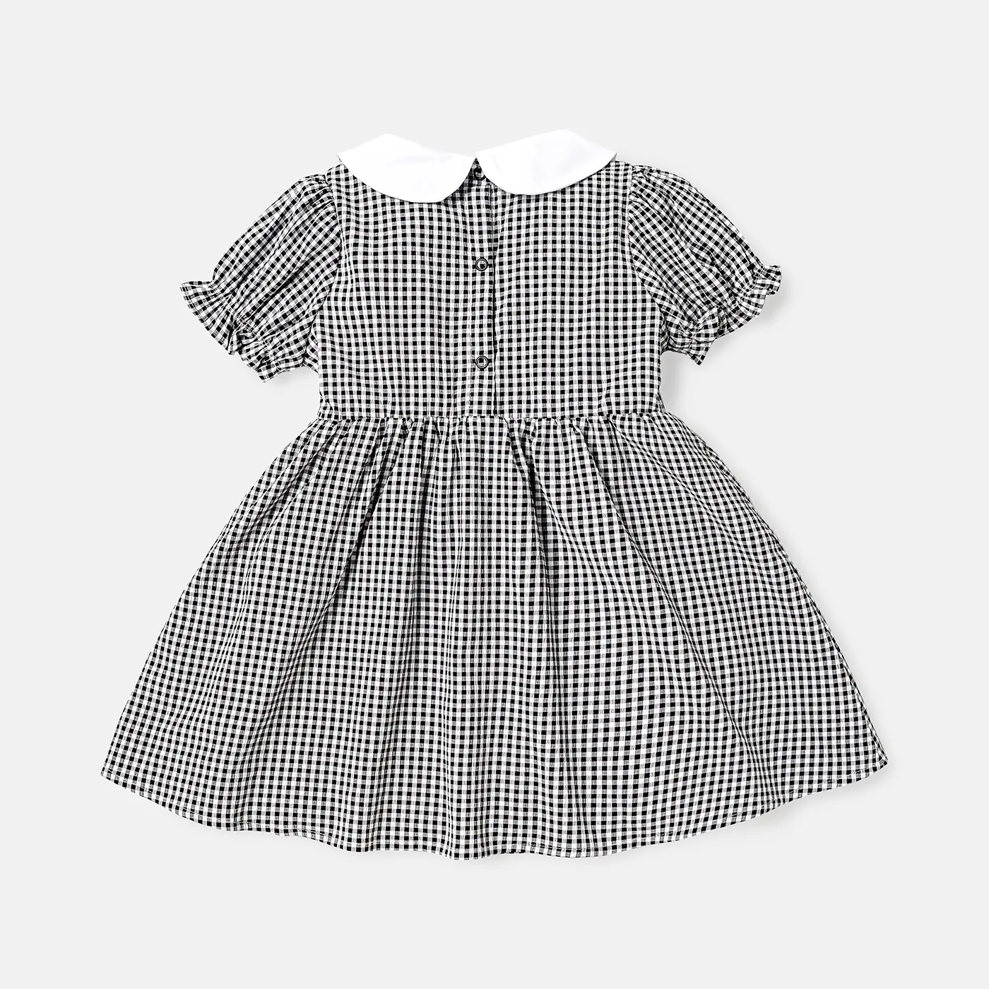 Toddler Girl 100% Cotton Heart Embroidered Doll Collar Puff-sleeve Dress BlackandWhite image 3