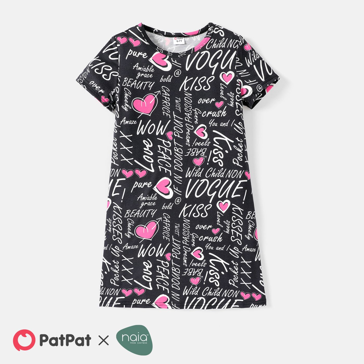 Kid Girl Naia Letter Heart Print Short-sleeve Tee Dress