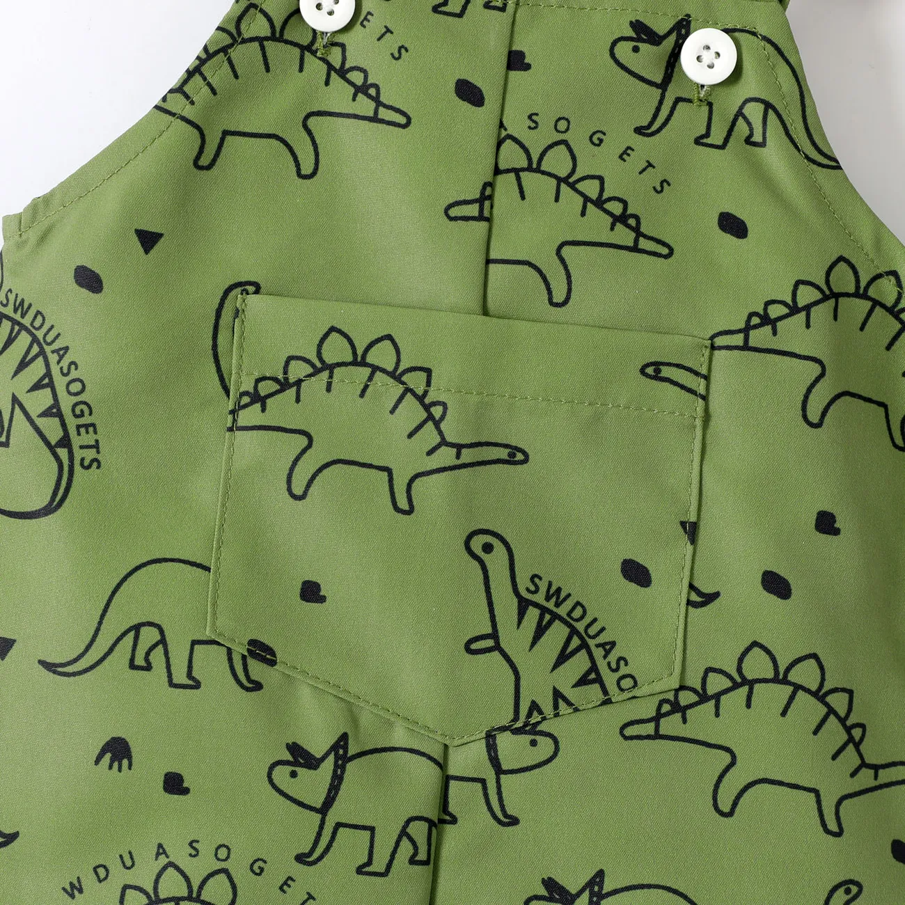 2pcs Baby Boy Allover Dinosaur Print Overalls & Hat Set Dark Green big image 1