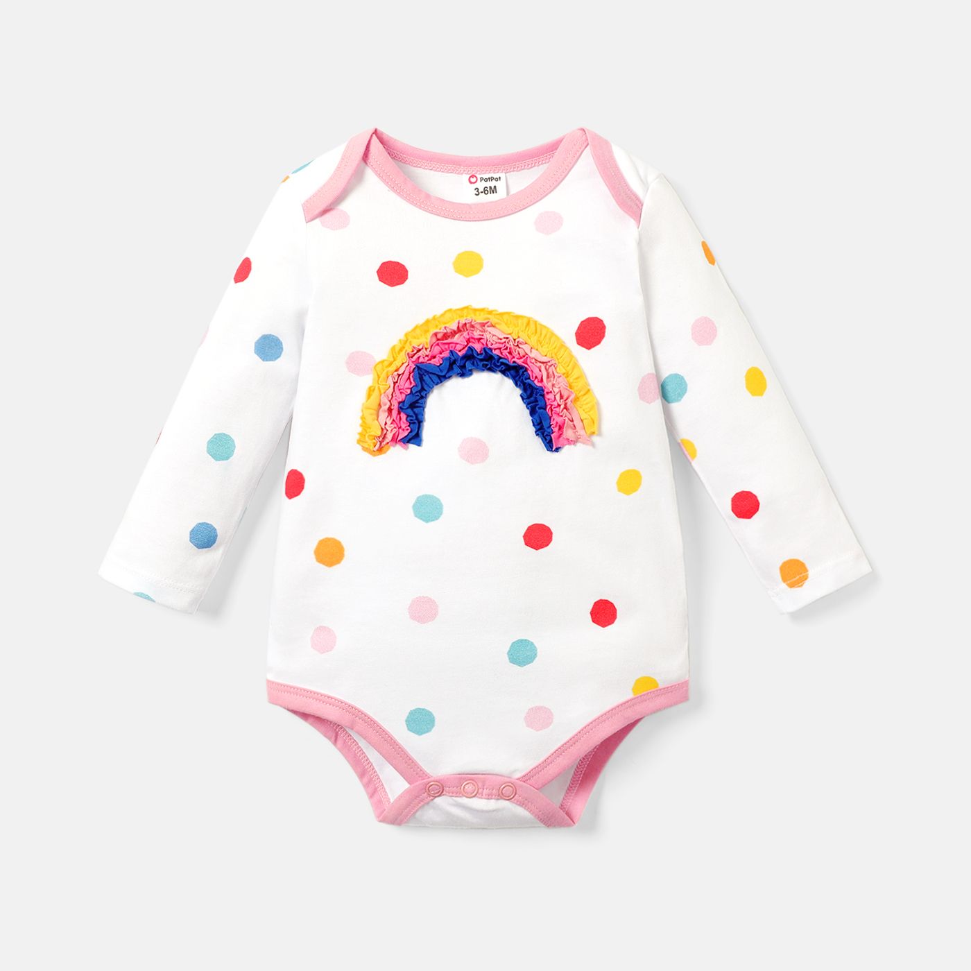 

Baby Girl 100% Cotton Rainbow Design Colorful Dots Print Long-sleeve Romper