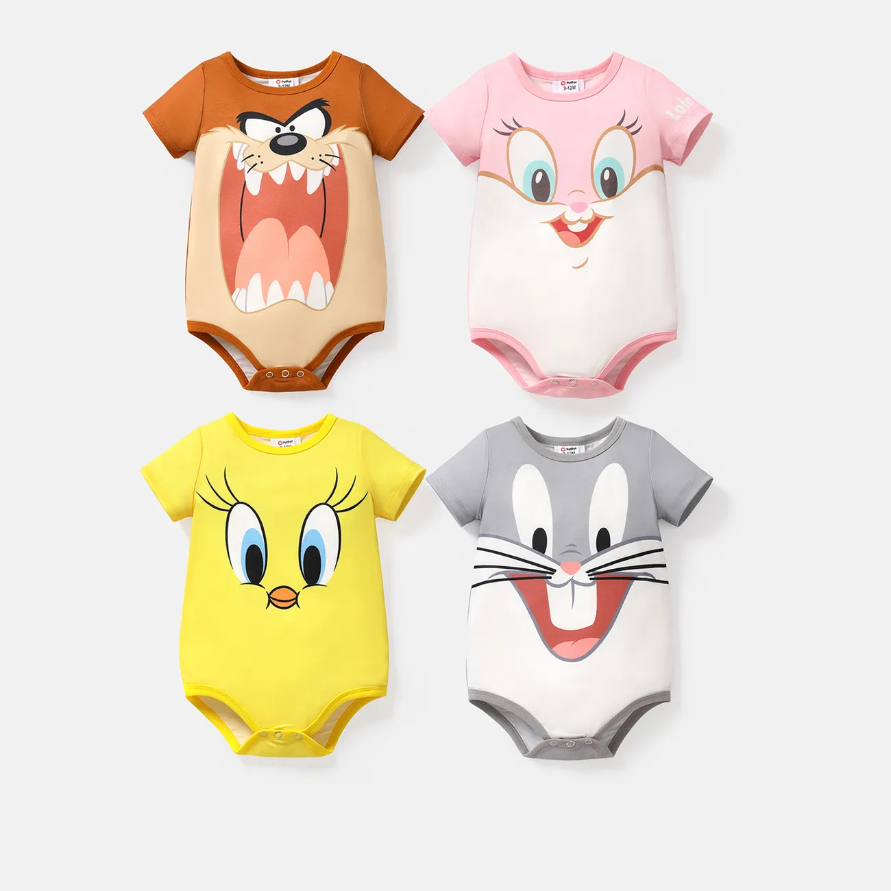 Looney Tunes Baby Boy/Girl Animal Print Short-sleeve Naia™ Romper Grey big image 1
